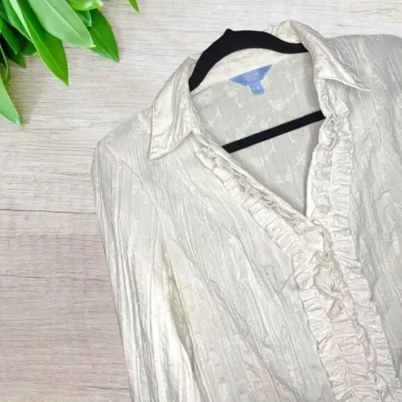 Denver Hayes White Womens Button Down V Neck Shirts Long Sleeve. - Picture 11 of 14